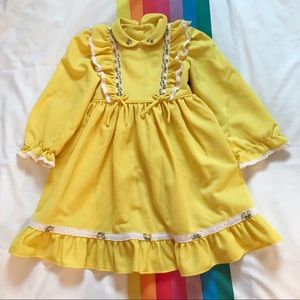70s Ruffle Yellow Embroidered Flower Dress